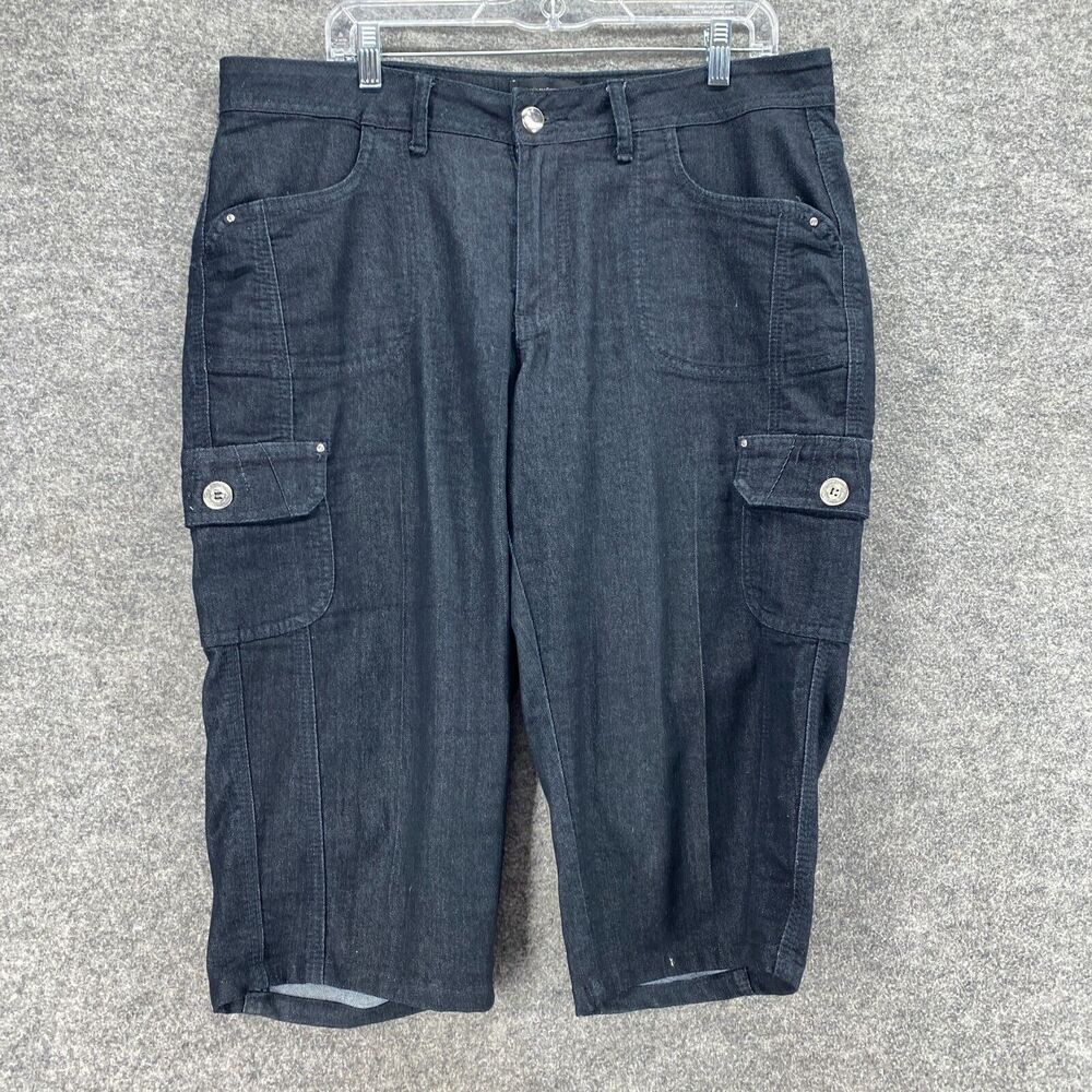 Ashley Stewart Cropped Jeans Women 14 Black Denim Dark Wash High Rise Pockets